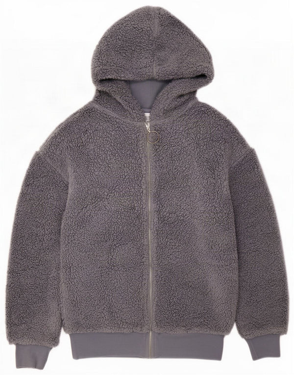 Giacca in pile con cappuccio da donna Topshop UK 8 Small Grey Poliestere