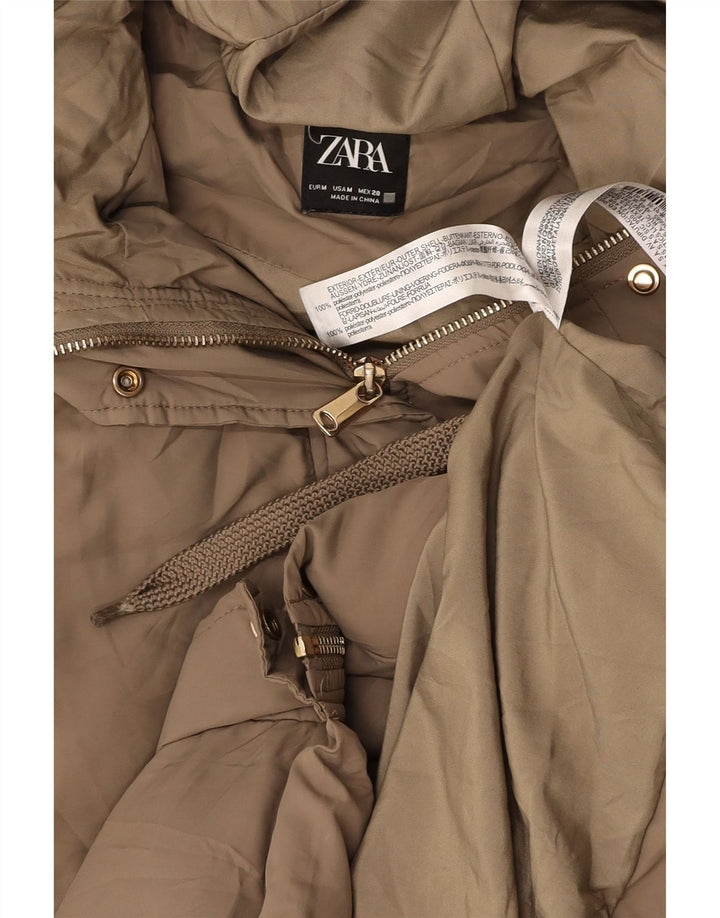 Gilet imbottito con cappuccio lungo da donna ZARA UK 12 Poliestere beige medio