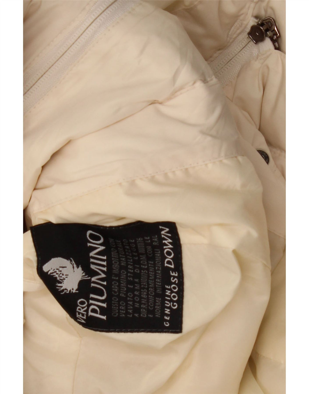 Cappotto imbottito con cappuccio da donna vintage IT 44 Poliestere bianco sporco medio