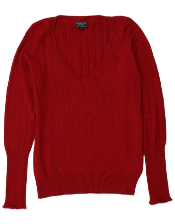 Polo Ralph Lauren Maglione da donna con scollo a V UK 14 Grande cotone bordeaux
