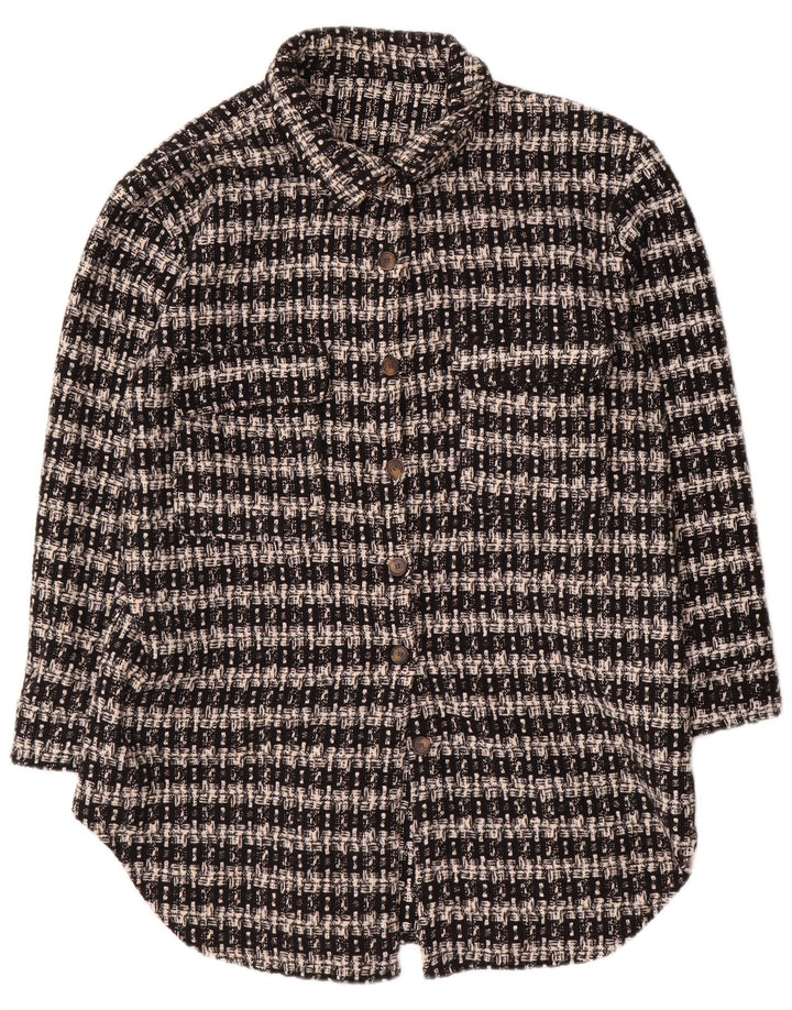 Camicia overshirt da donna vintage in maglia UK 16 grande poliestere a quadri neri