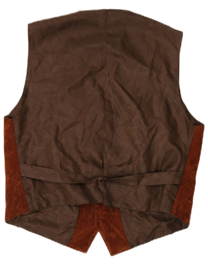 Gilet vintage da uomo in pelle scamosciata grande marrone