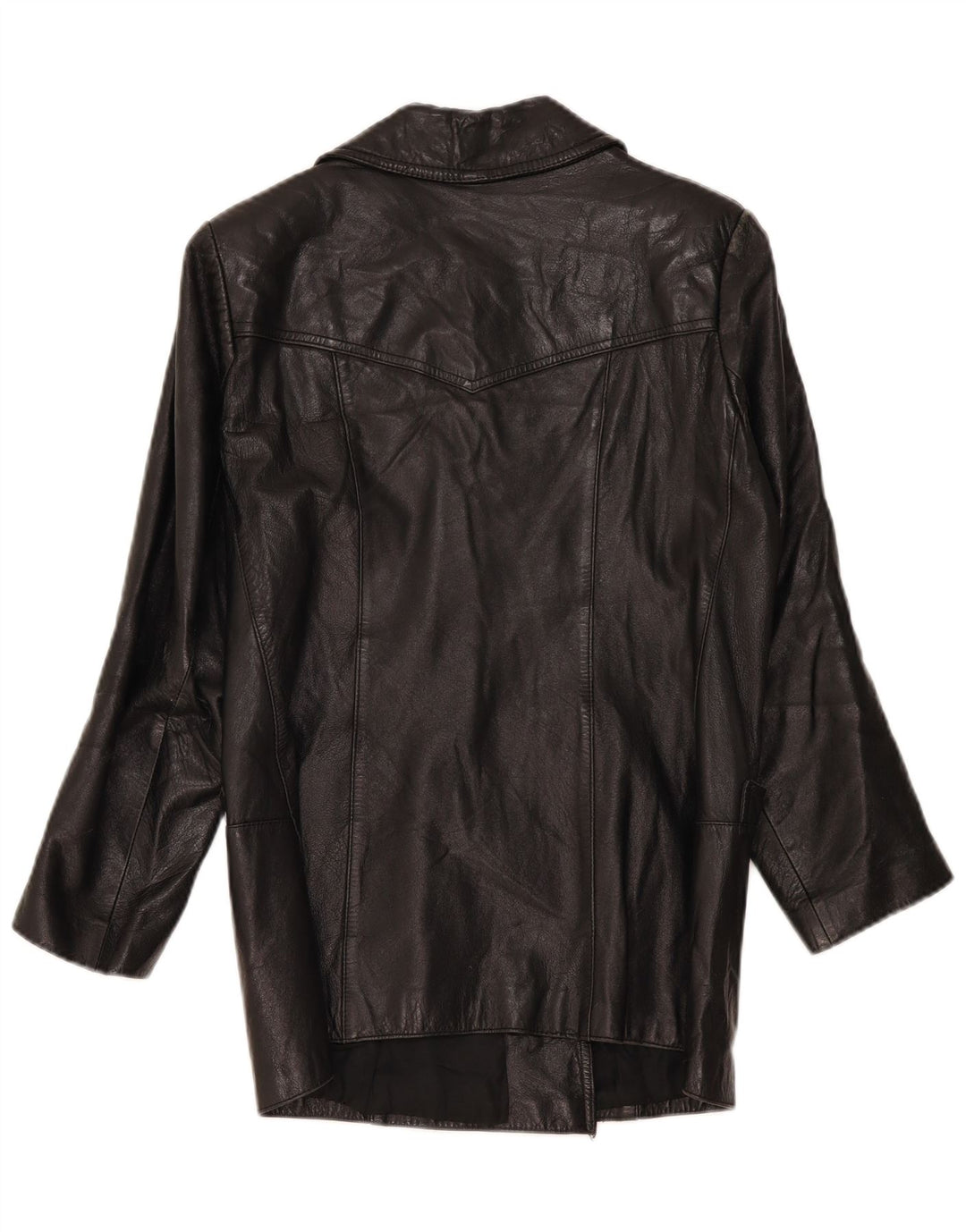 Giacca in pelle doppiopetto vintage da donna IT 46 grande nera