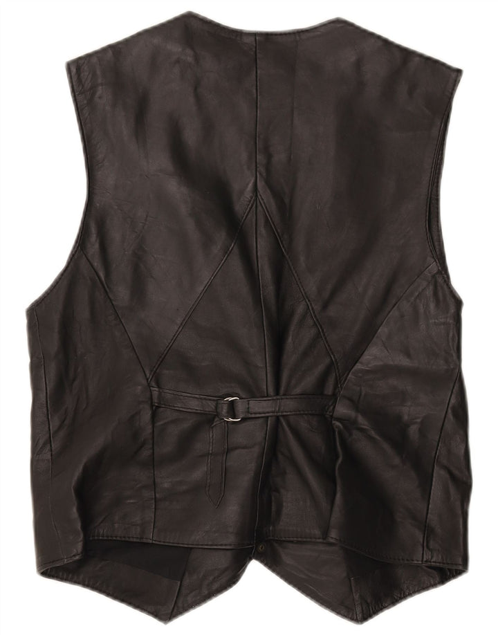 VINTAGE Mens Leather Waistcoat Small Black Leather