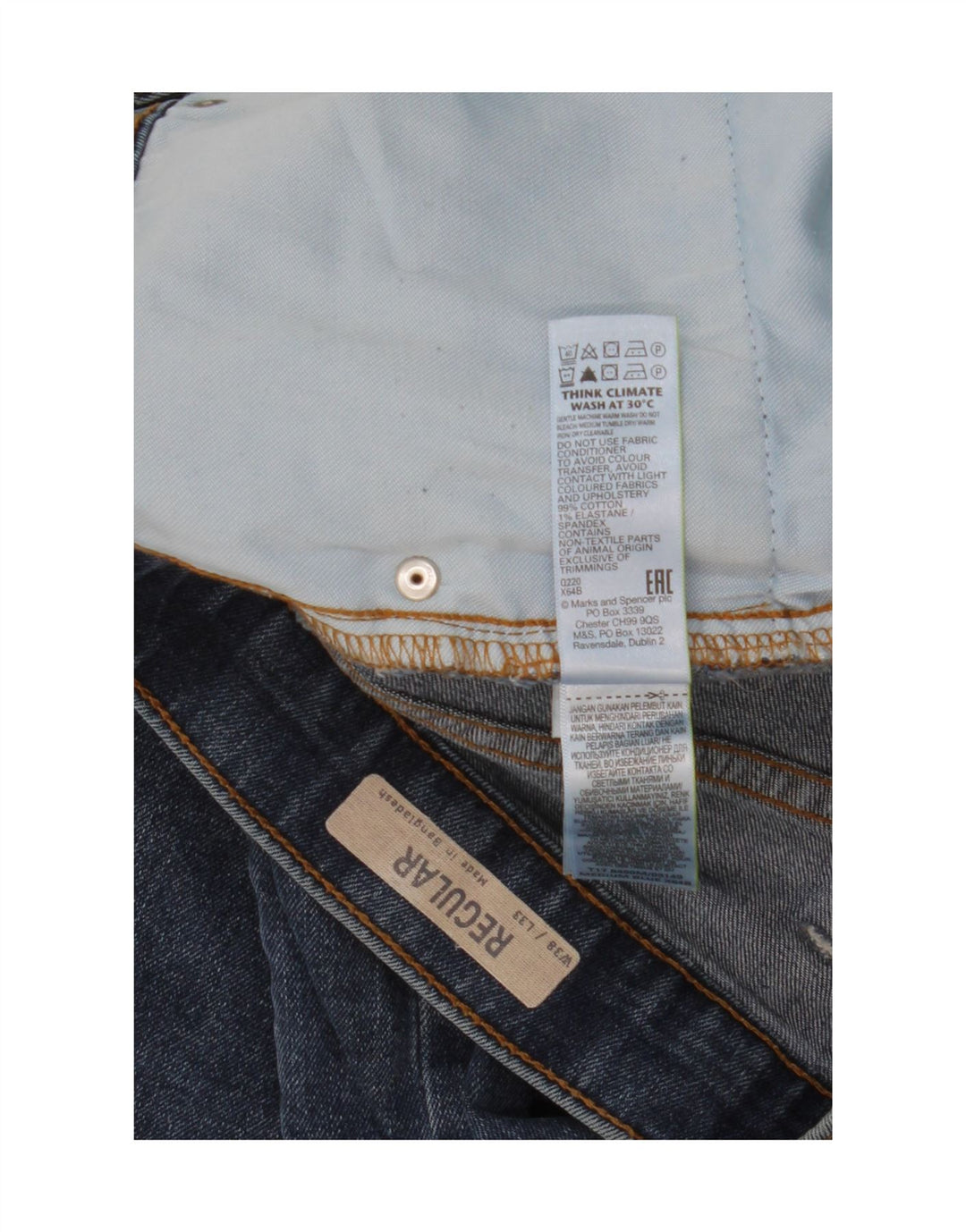 Jeans dritti regolari da uomo Marks & Spencer W38 L33 cotone blu