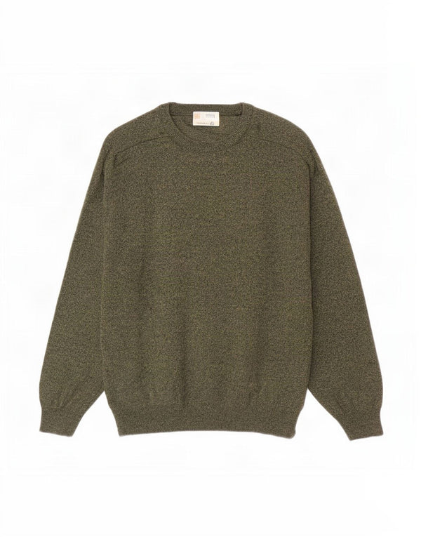 Maglione maglione girocollo da uomo Marks & Spencer grande lana d'agnello screziata color kaki