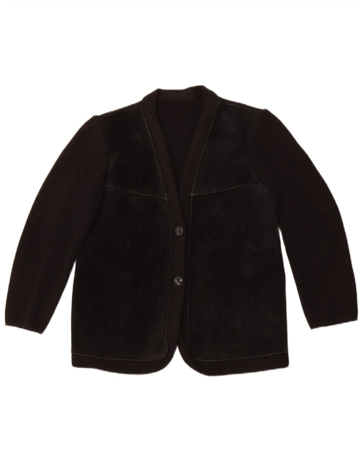 Maglione cardigan da donna VINTAGE UK 12 Medium Black Colourblock