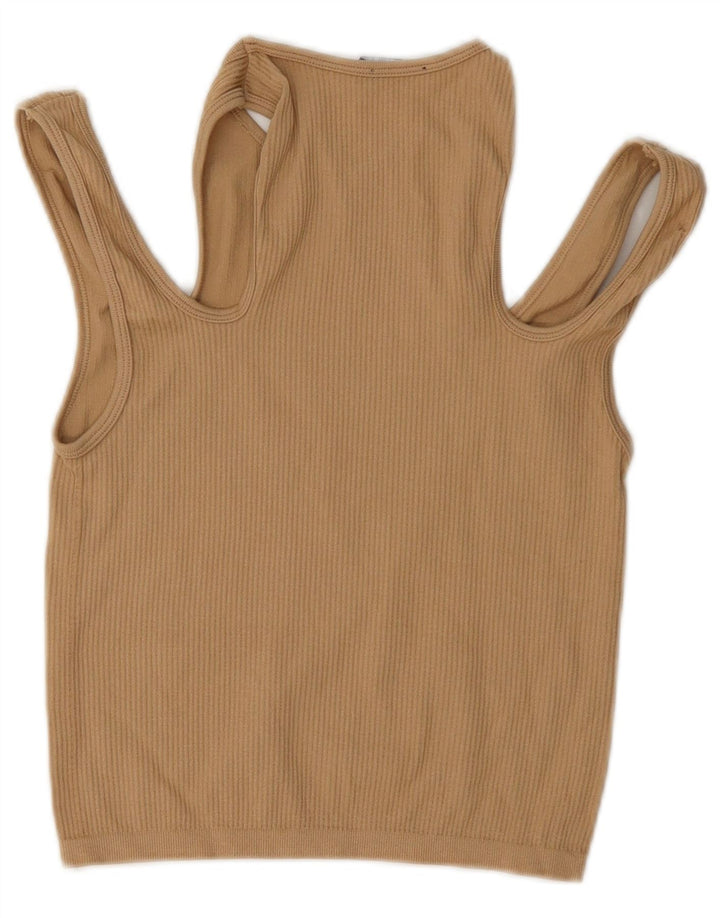 Top Zara da donna con spalle scoperte, camicetta corta UK 14 grande beige