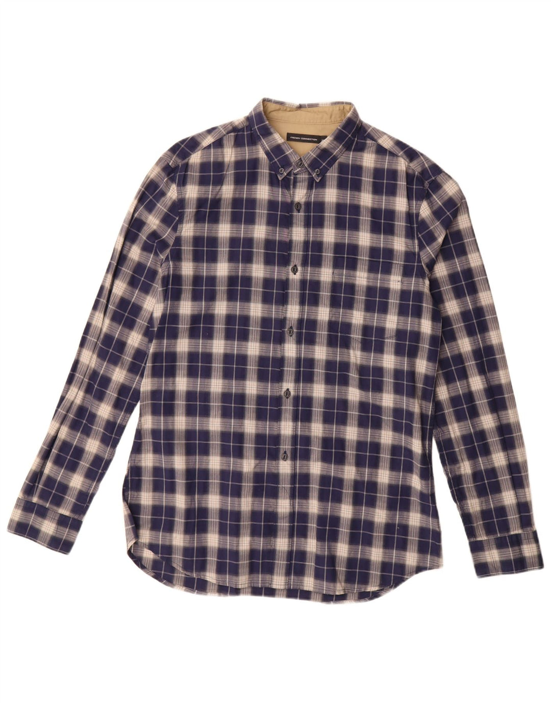 FRENCH CONNECTION Camicia da uomo in cotone a quadri blu navy medio