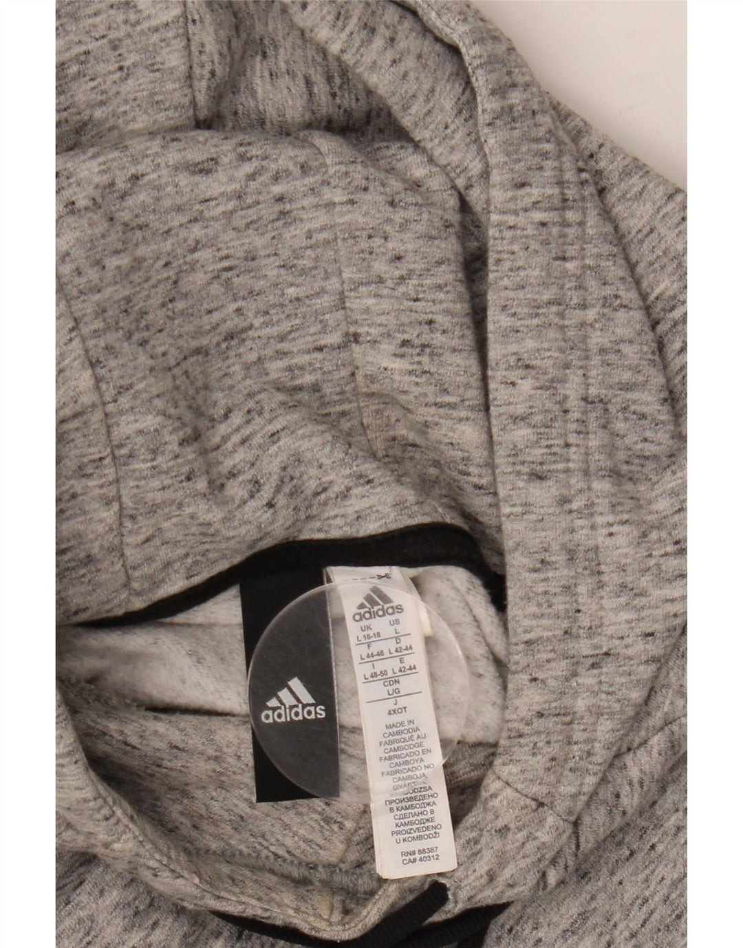 Maglione con cappuccio da donna ADIDAS UK 16/18 grande cotone chiazzato grigio