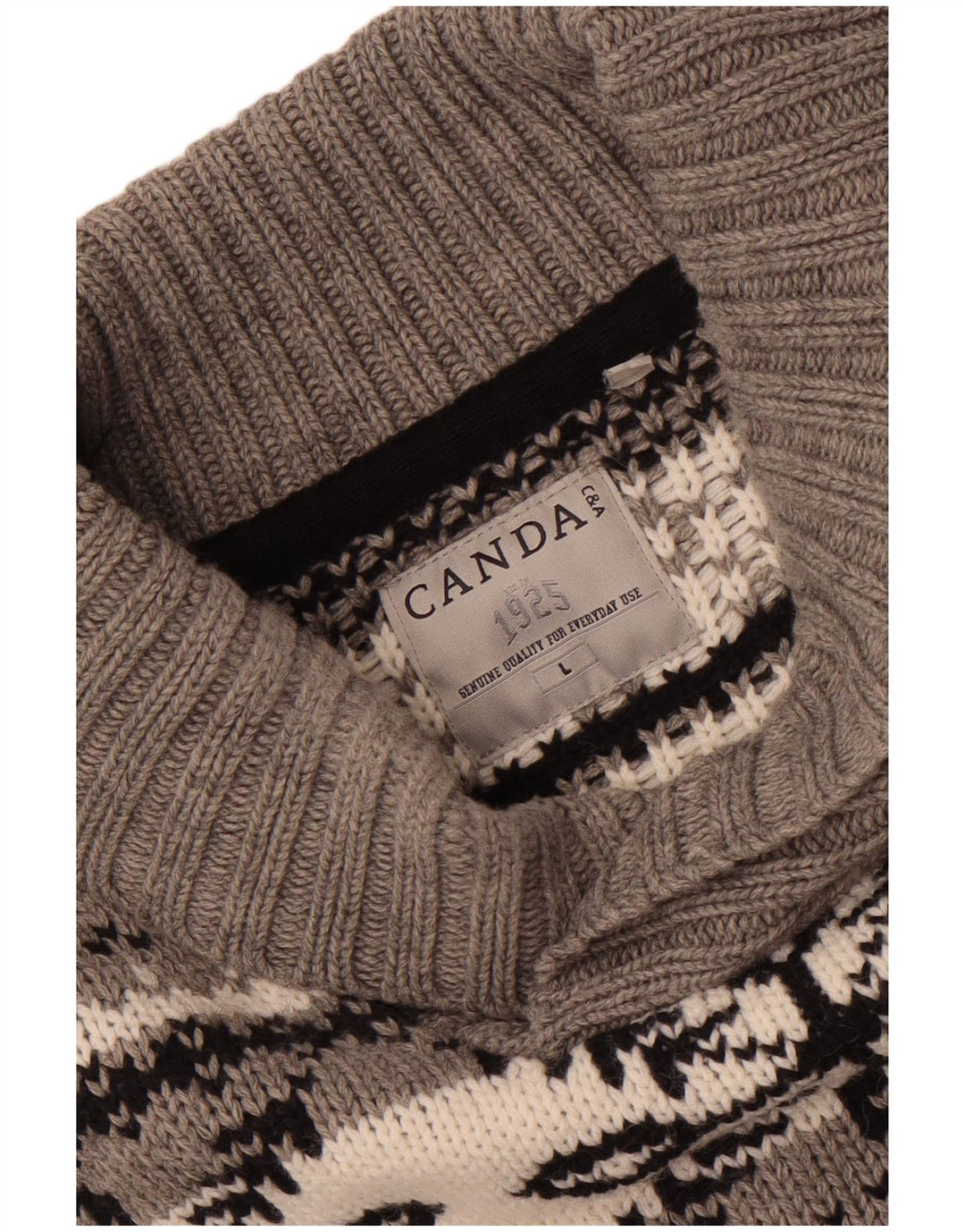 Maglione Canda da uomo con collo a scialle grande grigio Fair Isle