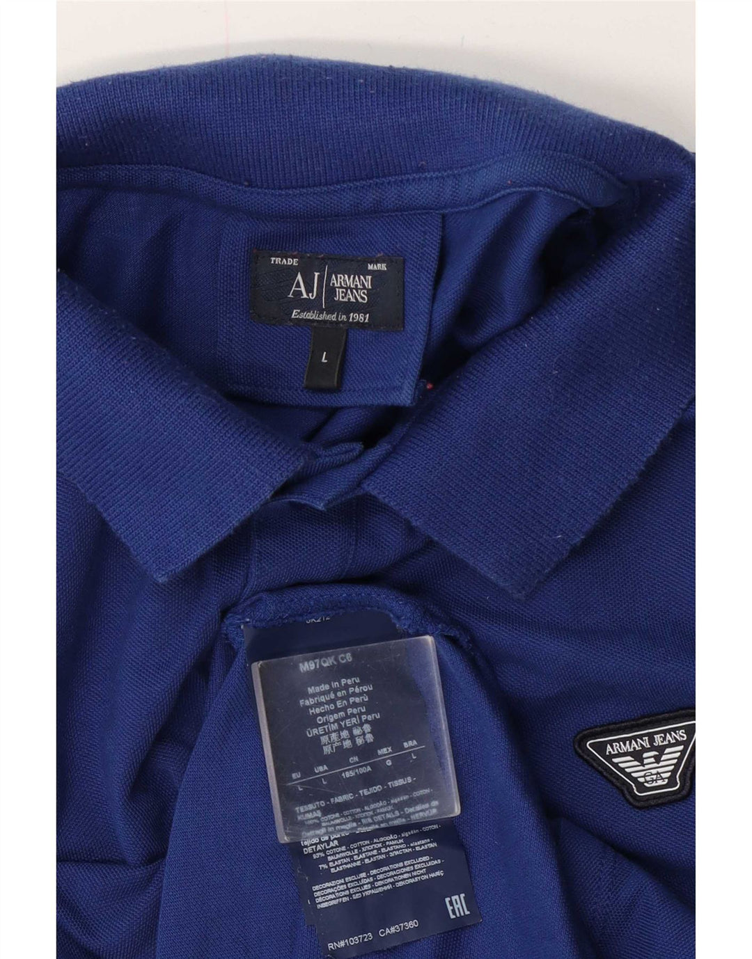 Polo Armani Jeans da uomo grande in cotone color block blu