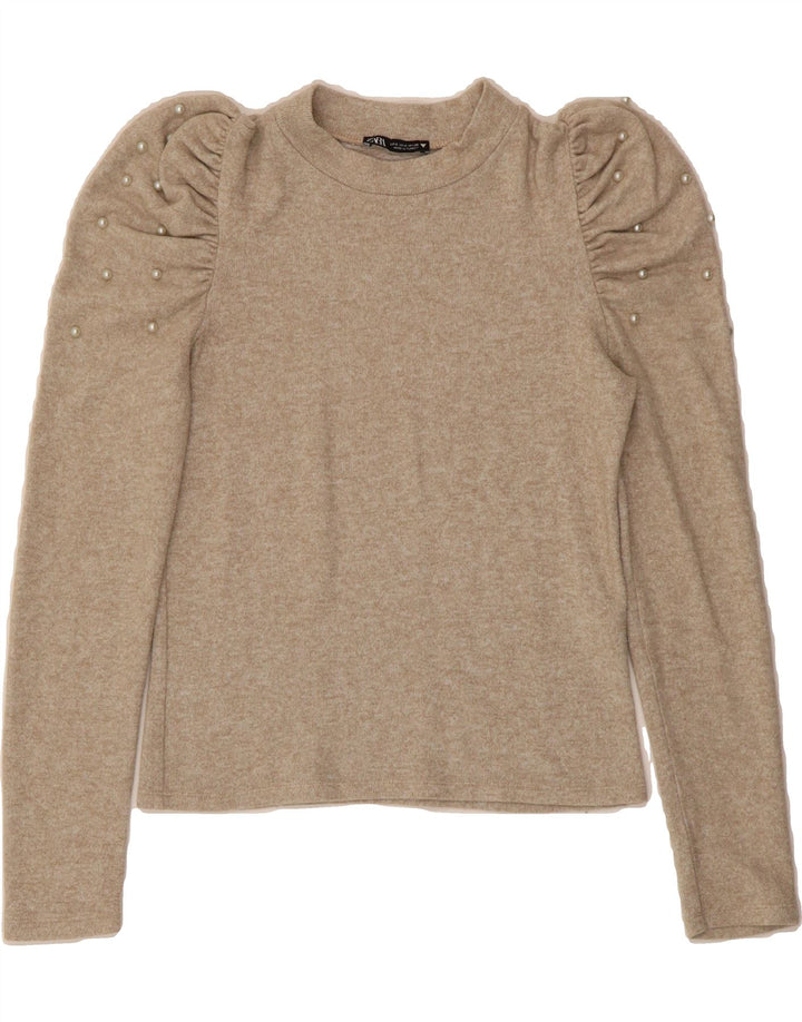 ZARA Womens Crew Neck Jumper Sweater UK 10 Small Beige Viscose Vintage Zara and Second-Hand Zara from Messina Hembry 