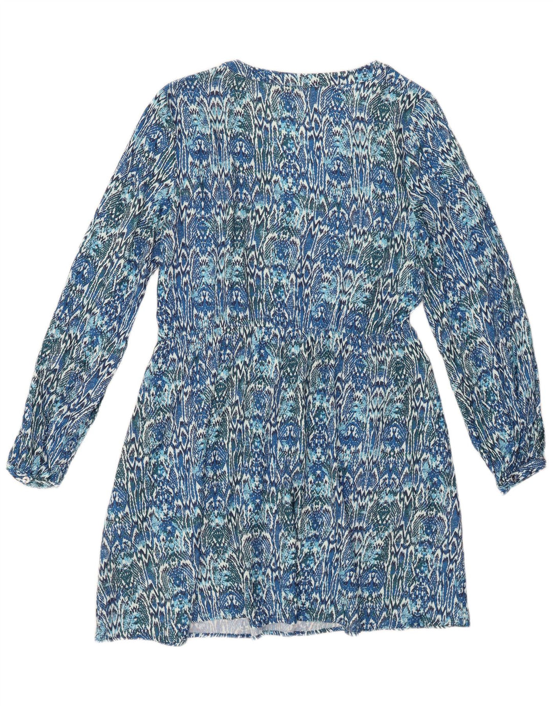 Abito a trapezio a maniche lunghe da donna ZARA UK 10 piccolo in viscosa Ikat blu