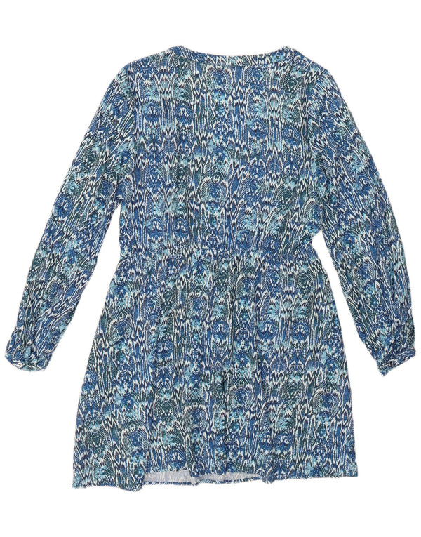 Abito a trapezio a maniche lunghe da donna ZARA UK 10 piccolo in viscosa Ikat blu