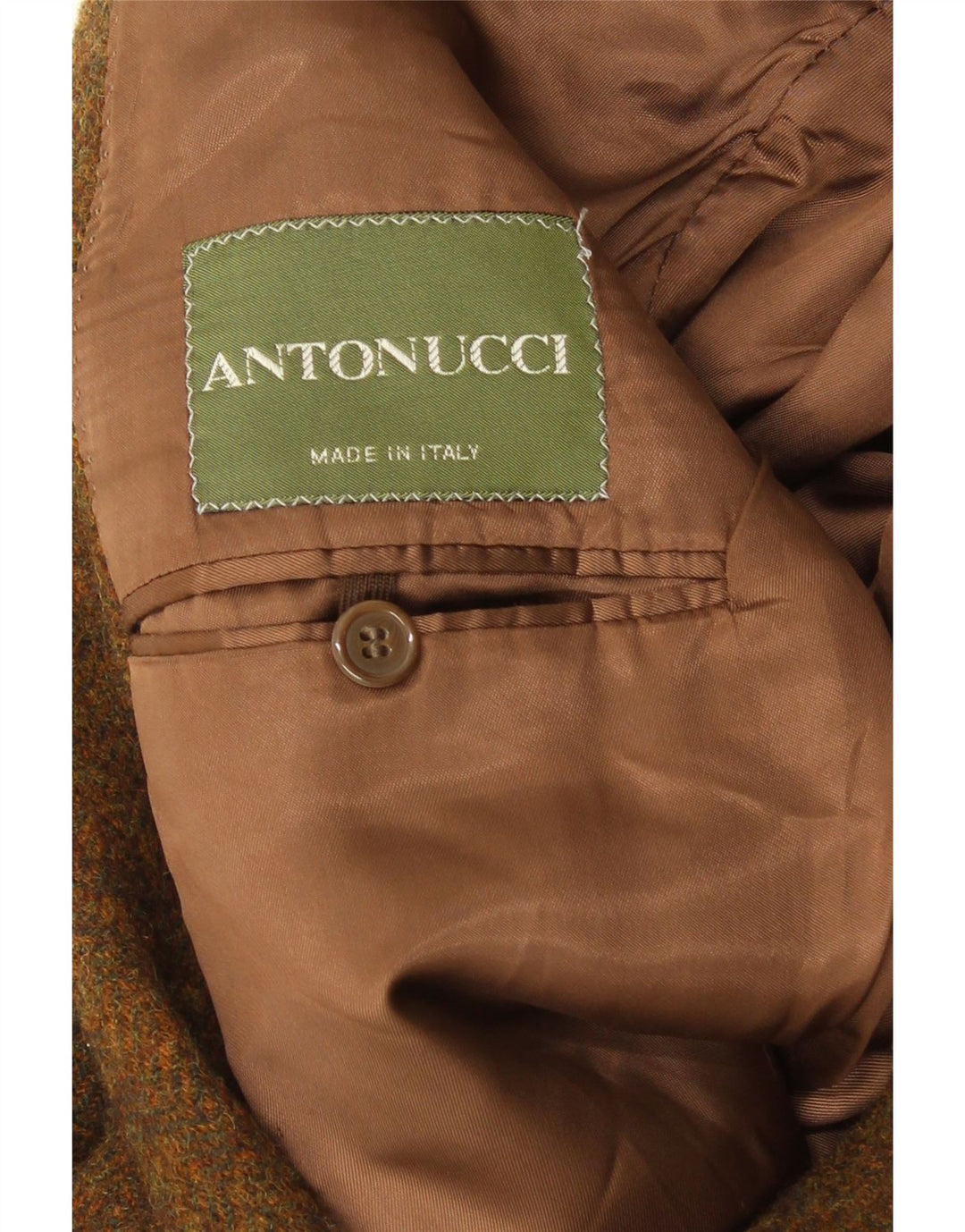 Giacca blazer vintage da uomo a 2 bottoni IT 48 Lana vergine screziata marrone medio