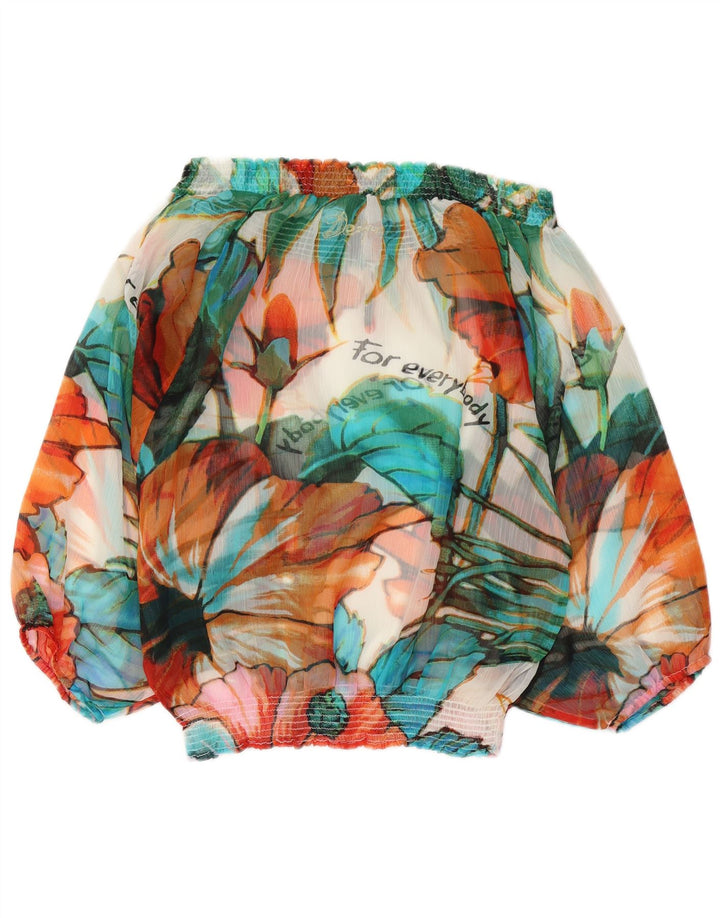 Desigual Top da Donna a Maniche Lunghe con Spalle Scoperte UK 10 Small Multicolore