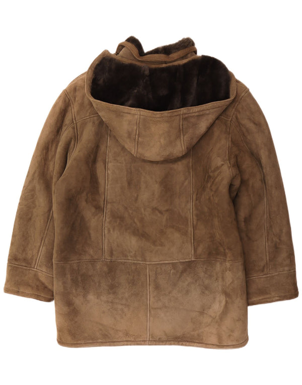 Cappotto vintage in montone con cappuccio da uomo IT 54 2XL Cachi