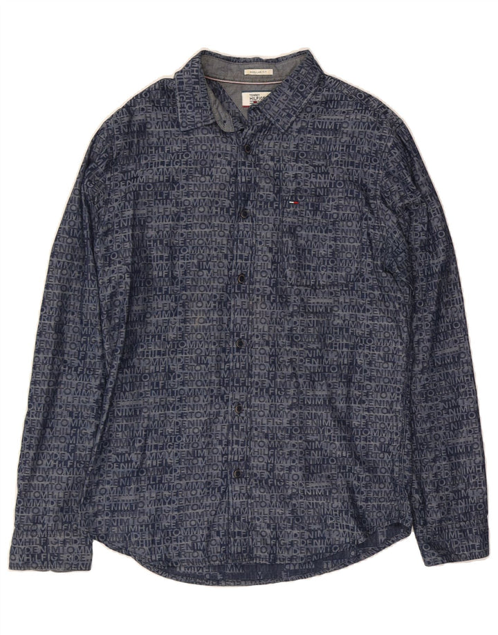 TOMMY HILFIGER Mens Graphic Regular Fit Shirt Medium Navy Blue Vintage Tommy Hilfiger and Second-Hand Tommy Hilfiger from Messina Hembry 