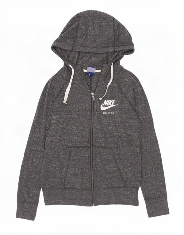 Felpa con cappuccio e zip da donna Nike UK 6 XS cotone chiazzato grigio