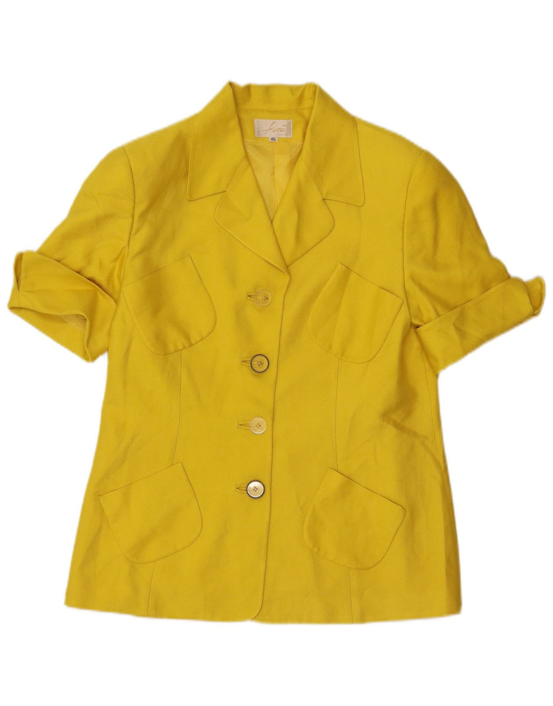 Set gonna vintage da donna a 4 bottoni in 2 pezzi IT 46 grande W32 seta gialla