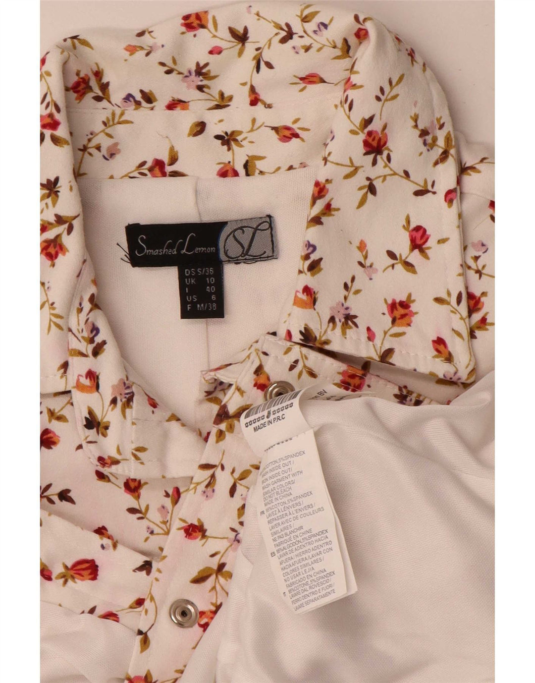 Giubbotto bomber corto da donna Smashed Lemon UK 10 piccolo cotone floreale bianco
