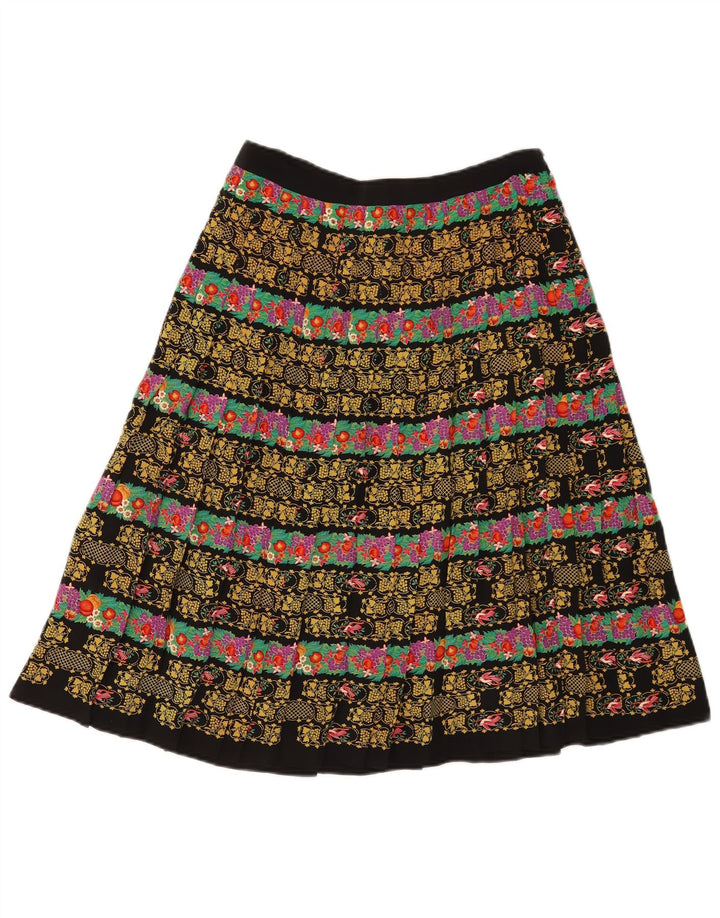 Gonna a pieghe vintage da donna W28 media nera floreale