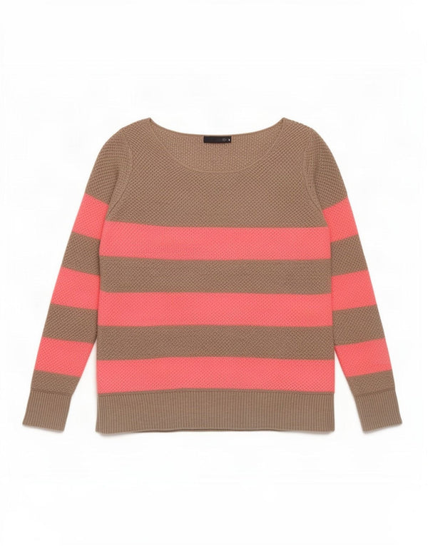 Maglione maglione con scollo a barca da donna Gap UK 12 Cotone a righe marrone medio