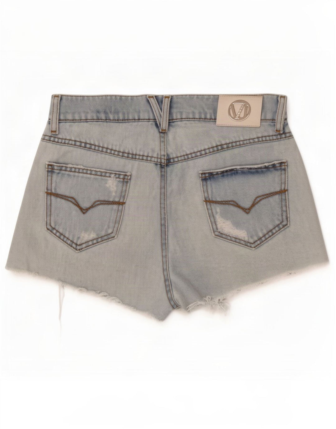 Pantaloncini di jeans invecchiati Versace da donna W28 cotone blu medio