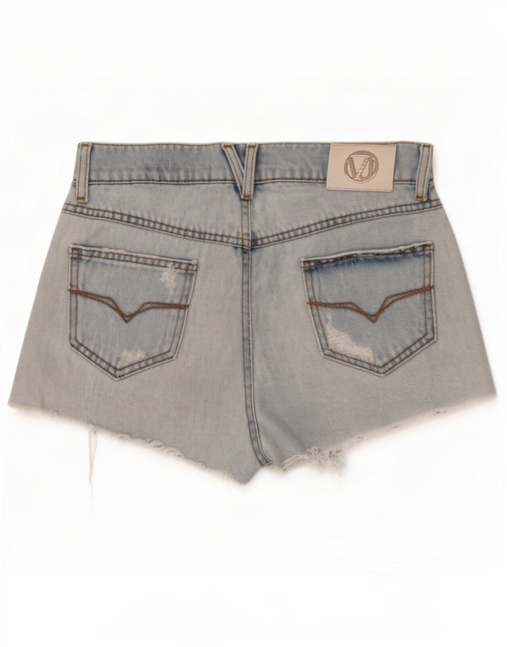 Pantaloncini di jeans invecchiati Versace da donna W28 cotone blu medio