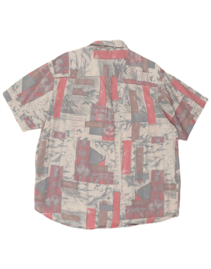 Camicia a maniche corte vintage da uomo con motivo astratto XL grigia
