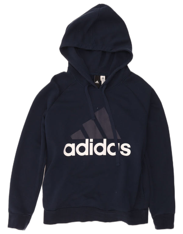 Felpa con cappuccio grafica da donna Adidas UK 12/14 Cotone blu navy medio