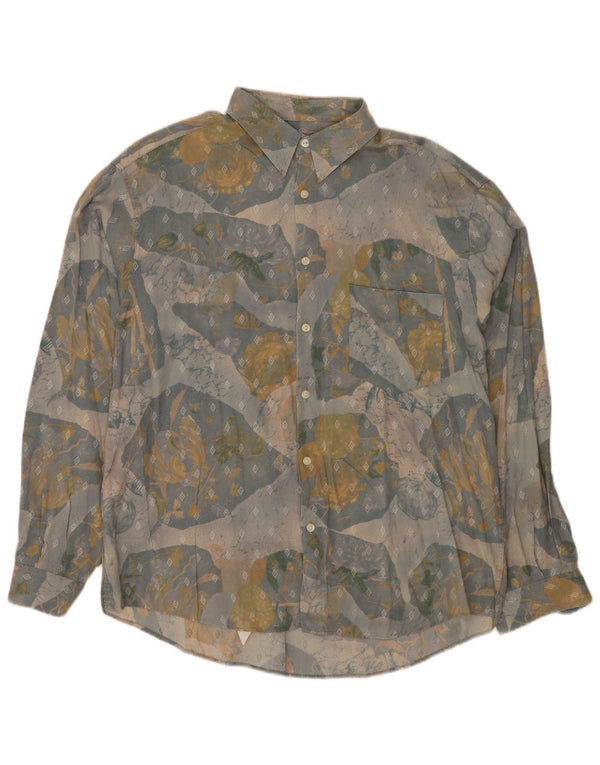 Camicia vintage da uomo vestibilità regolare XL in viscosa geometrica multicolore