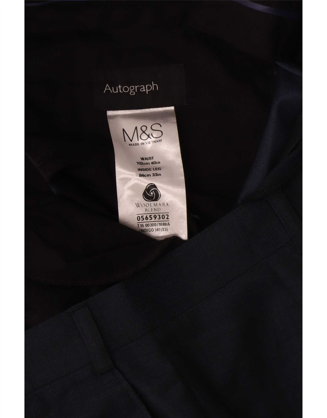 Pantaloni da abito dritti autografi da uomo Marks & Spencer W40 L33 blu navy