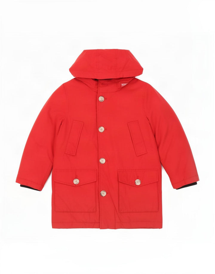 Cappotto imbottito con cappuccio per ragazzi Woolrich 5-6 anni in cotone rosso