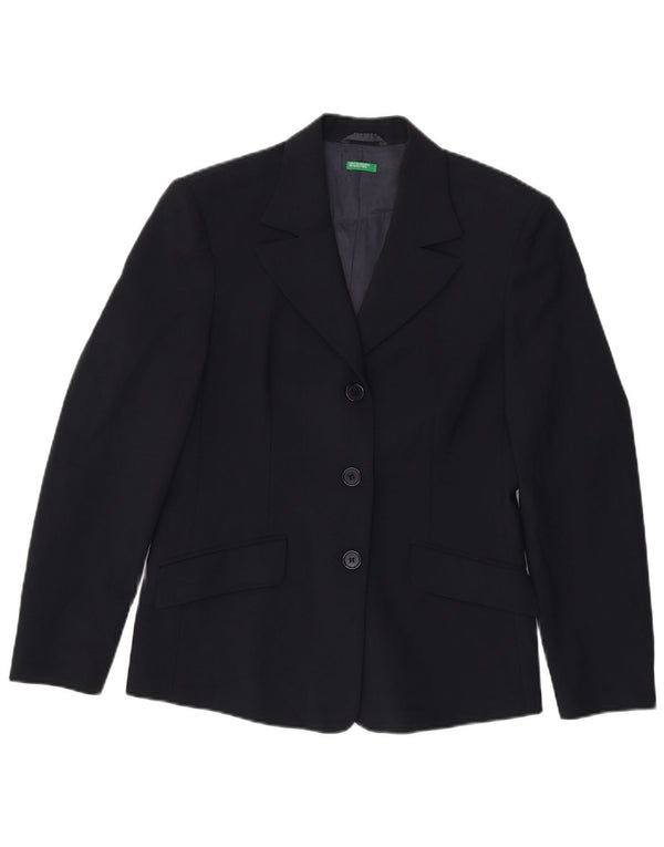 Giacca Blazer a 3 Bottoni da Donna Benetton IT 44 Medio Blu Navy Poliestere