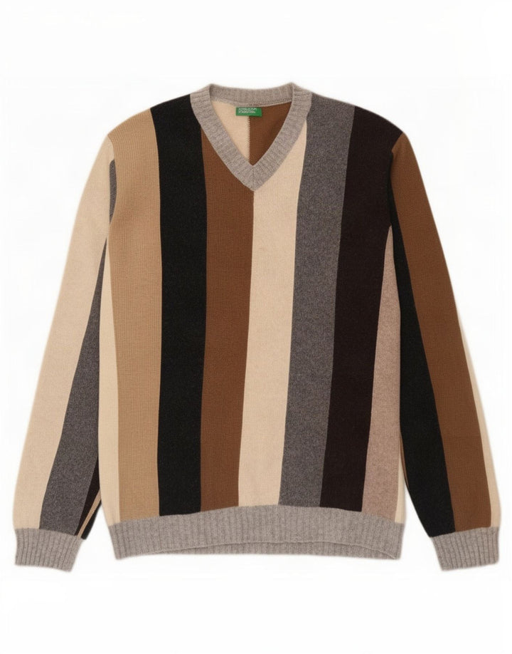 Maglione da uomo con scollo a V Benetton a righe grandi multicolori