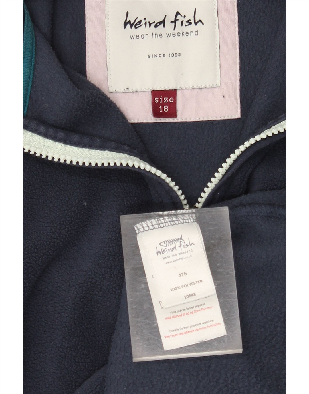WEIRD FISH Maglione in pile oversize da donna con collo e zip UK 18 XL Blu navy