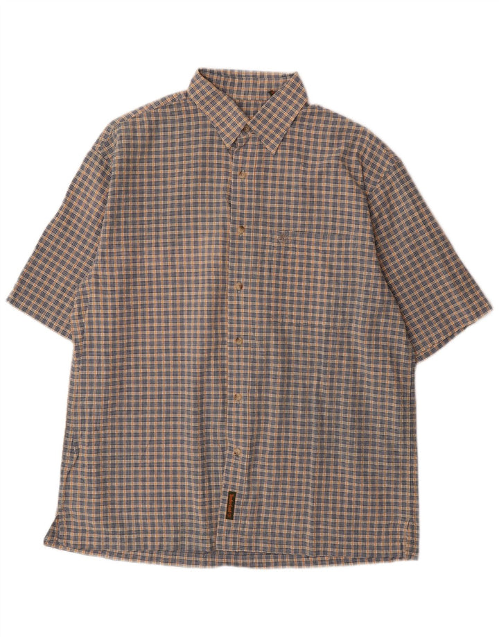 Camicia a maniche corte da uomo Timberland in cotone a quadri grigio medio