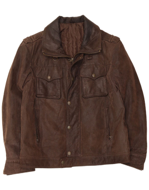 Giacca in pelle vintage da uomo UK 40 grande in pelle marrone
