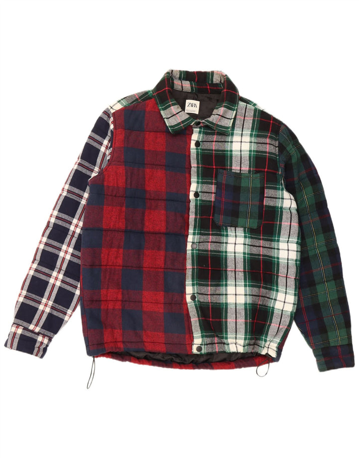 Zara Camicia da uomo in flanella da boscaiolo in cotone scozzese medio multicolore