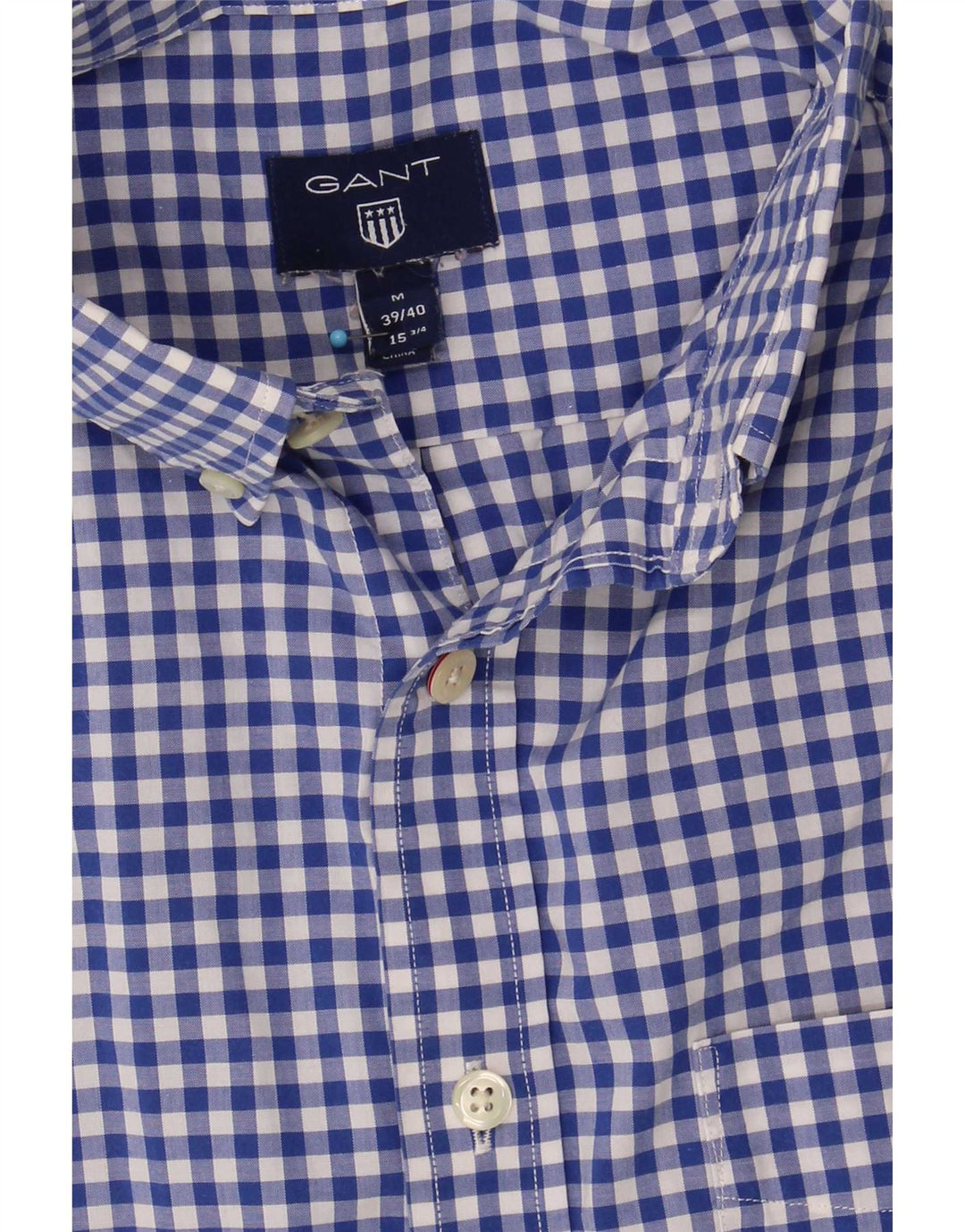 Gant Camicia a maniche corte da uomo taglia 39/40 15 3/4 cotone a quadretti blu medio