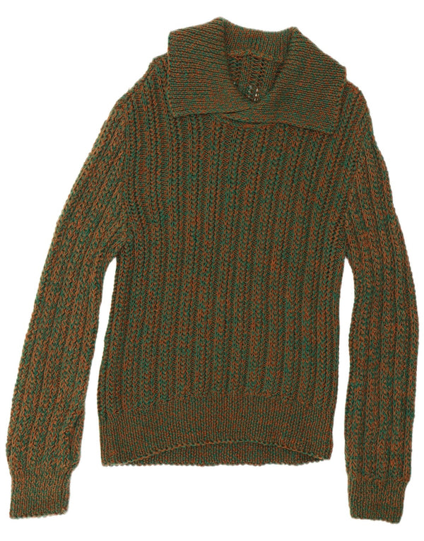 Maglione vintage da uomo con collo alto verde medio screziato