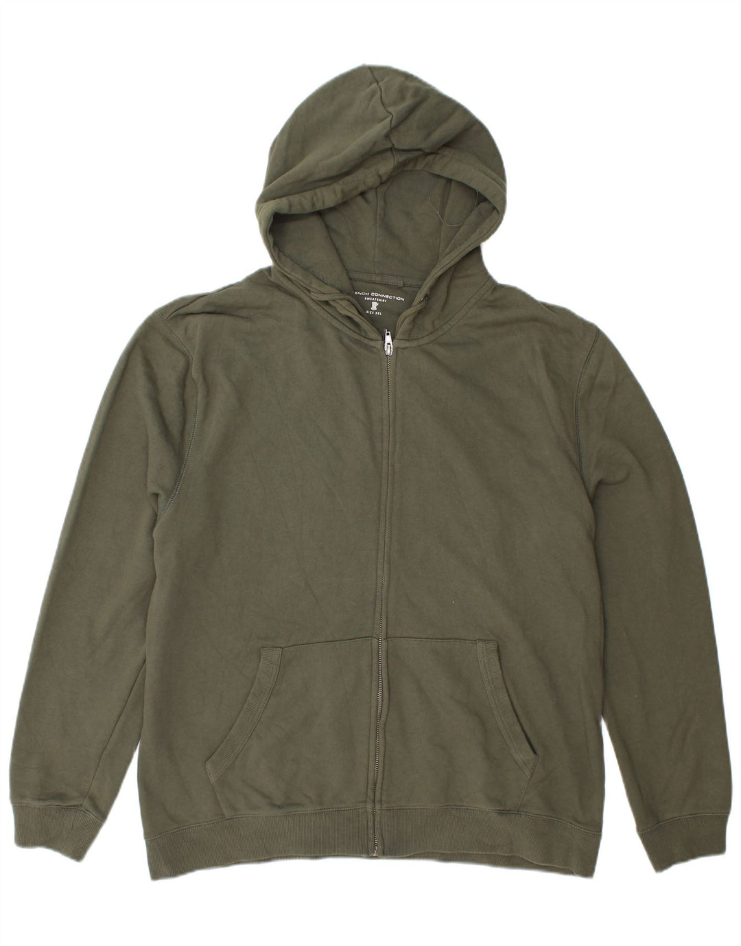 FRENCH CONNECTION Maglione con cappuccio e zip da uomo 2XL cotone kaki