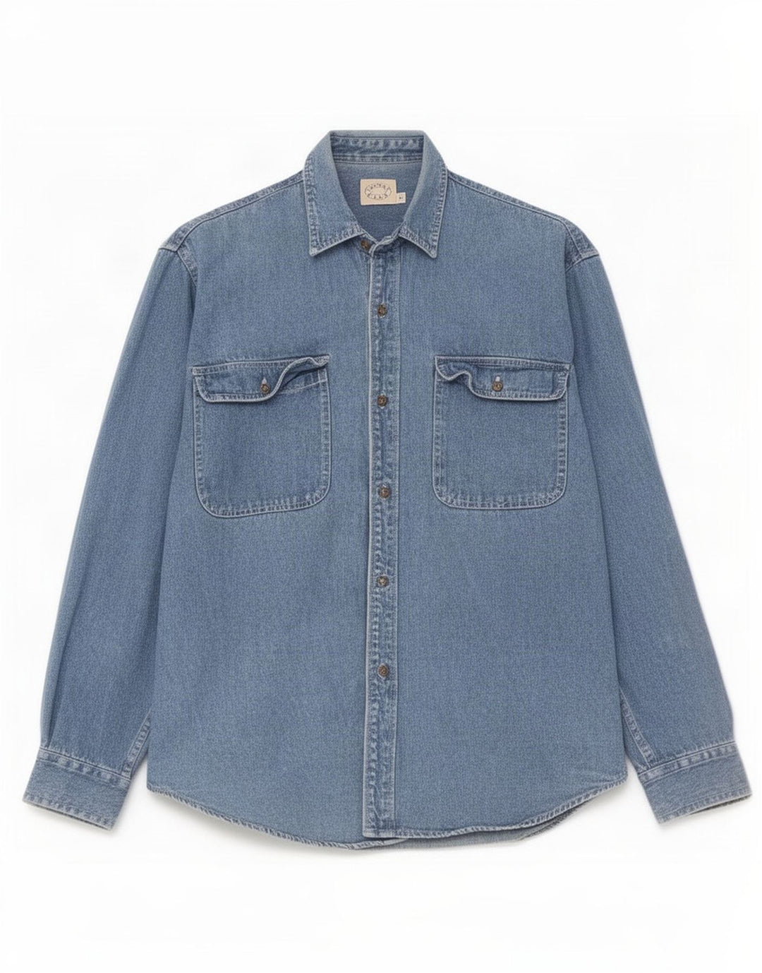 Camicia di jeans vintage da uomo vestibilità regolare piccola in cotone blu