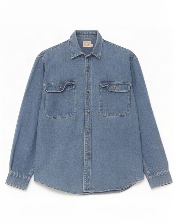 Camicia di jeans vintage da uomo vestibilità regolare piccola in cotone blu