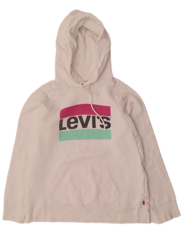 LEVI'S Womens Oversized Graphic Hoodie Jumper UK 10 Small White Cotton