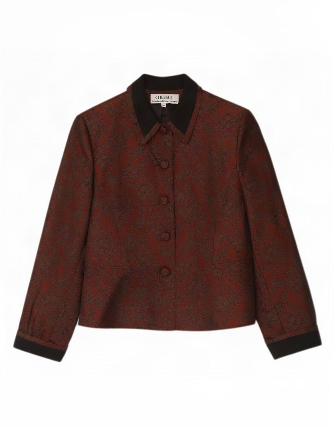 Giacca blazer vintage da donna a 5 bottoni UK 10 piccola lana floreale marrone