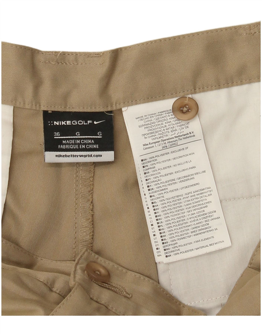 Pantaloncini chino da uomo Nike W36 Large Beige Poliestere