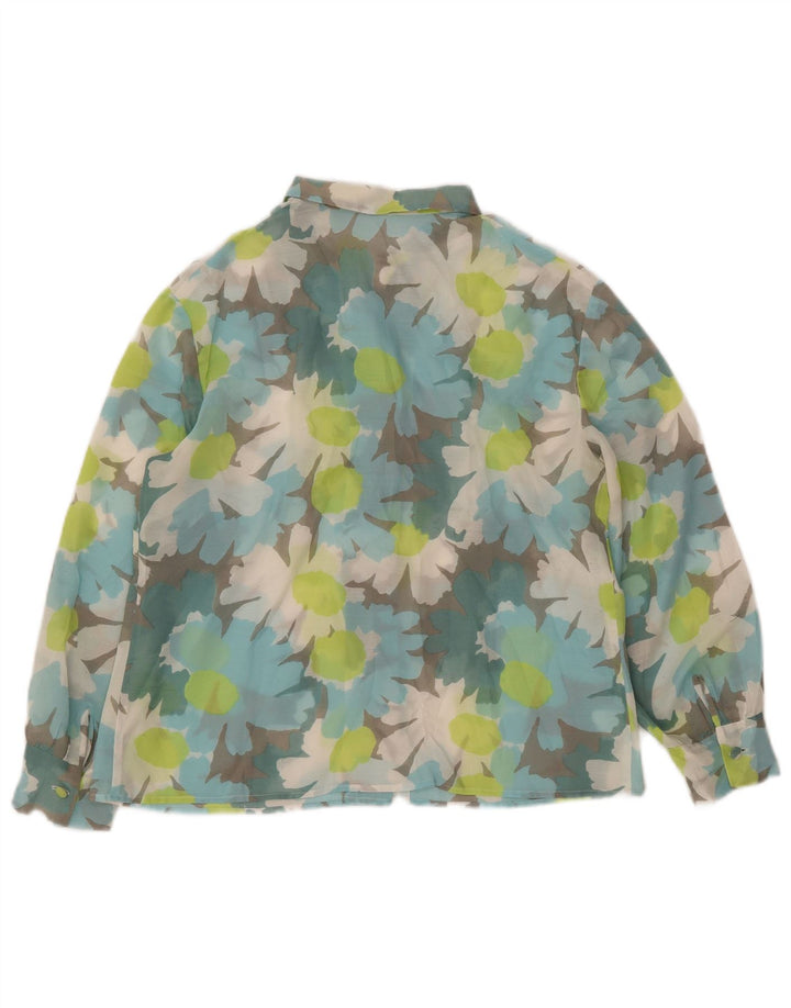 Camicetta da donna con maniche a 3/4 VINTAGE UK 14 Grande floreale multicolore